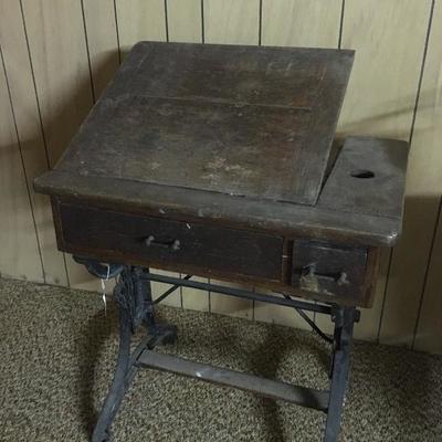Unique antique adjustable school desk .. cast iron base