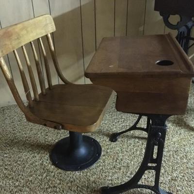 Unique antique childâ€™s school desk & chair 