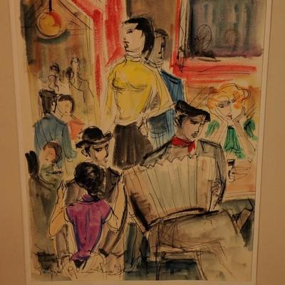 RARE ORIGINAL 1953 SIGNED Sacha Chimkevitch WATERCOLOR ~ SCENE de BISTRO [1 OF 3]