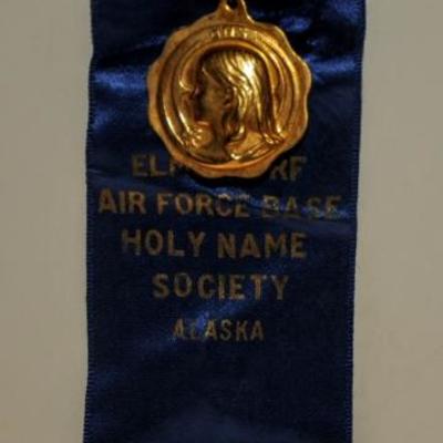 RARE: 50's ELMENDORF AIR FORCE BASE, AK ~ VINTAGE HOLY NAME SOCIETY RIBBON