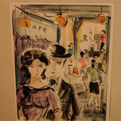 RARE ORIGINAL 1953 SIGNED Sacha Chimkevitch WATERCOLOR ~ SCENE de BISTRO [1 OF 3]