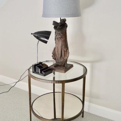 Glass top table and golf bag lamp