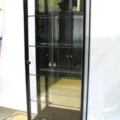 Black Henredon Lacquer & Glass Illuminated Display Cabinet - Approx Measurements: 84