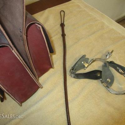 Leather riding gear with spurs