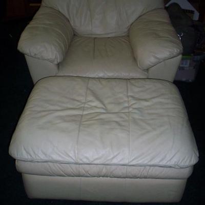 Off White Leather Chair with ottoman