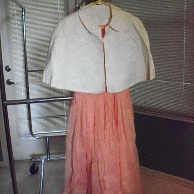 Vintage Peach dress with Ivory colored shoulder cape