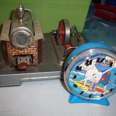 Vintage Steam engine , Vintage Spud Mackinze Bud light clock