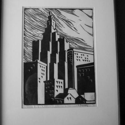 PENCIL SIGNED ANDREW SHUNNEY LITHO OF BUILDINGS - 16.5 X 12.5 FRAMED; 10 X 8 SHEET SIZE