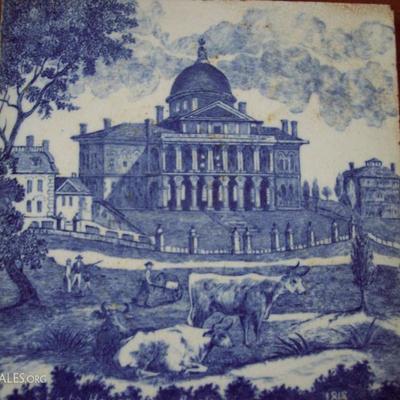 19TH C MINTON'S TILE OF BOSTON STATEHOUSE 1818 - PUBLISHED BY PARKER & CO - 6 X 6