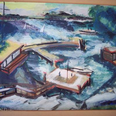FINE WATERCOLOR MODERNIST PAINTING SIGNED BY HENRIQUES. 16 X 20 SHEET SIZE
