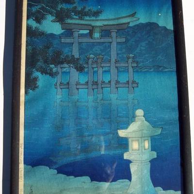 HAYASHI, SEICHI VINTAGE JAPANESE WOODBLOCK IN COLORS ON HAND MADE PAPER WITH ARTIST SEAL15.75 X 10.75 FRAMED