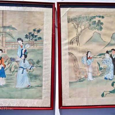 2 FINE QUALITY 19TH CENTURY CHINESE PAINTING OF DAILY ACTIVITIES ON HAND MADE PAPER19.5 X 13.5