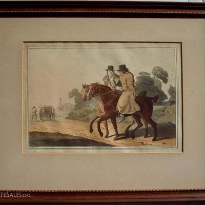 OLD MASTERS HAND COLORED ENGRAVING OF RIDERS ON HORSEBACK SCENE SIGNED R. HAVELL 1814 PUB. BY ROBINSON & SONS LEEDS 16 X 19 FRAMED 8 X 12...