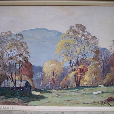 SIGNED OTIS COOK LANDSCAPE OIL ON CANVAS - OVERALL 24 X 28; CANVAS SIZE 18 X 22