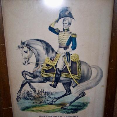 19TH C CURRIER & IVES LITHO OF GEN. ANDREW JACKSON - HERO OF NEW ORLEANS 15.5 X 12.5 FRAMED