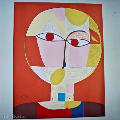 VINTAGE PAUL KLEE POCHOIR STONE LITHOGRAPH IN VIVID COLORS ON HAND MADE PAPER -- SIGNED IN THE PLATE 16 X 13 SHEET SIZE