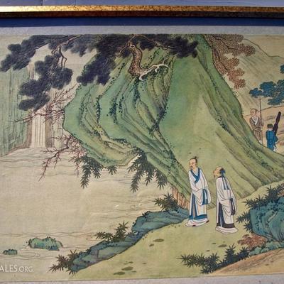 FINE ANTIQUE CHINESE LANDSCAPE PAINTING ON SILK 17 X 26 FRAMED 13.5 X 18 SHEET SIZE