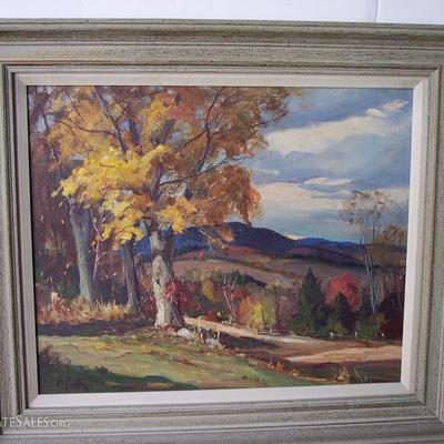 SIGNED OTIS COOK LANDSCAPE OIL ON CANVAS IN ORIGINAL OAK FRAME 24X28 OVERALL CANVAS SIZE 18X22 BEAUTIFULLY PAINTED New England SCENE