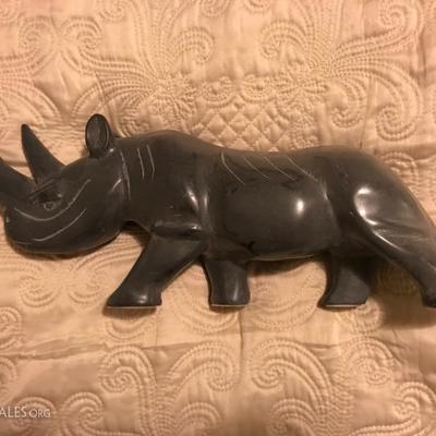 Carved Soapstone Rhino (13 1/4â€ x 5 1/4â€ x 3â€) 
22.â€”