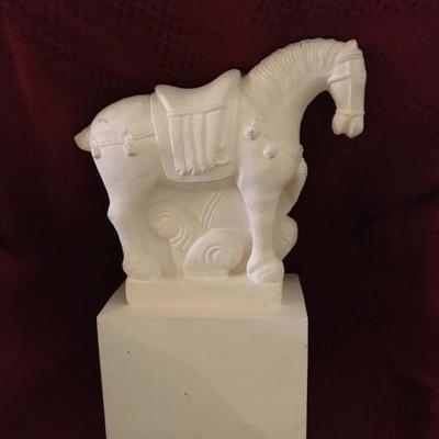 White Faux Marble Chinese Horse (16â€ x 12â€ x 5â€ including plinth)  27.â€”
