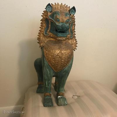 Gilt & Patinated Faux Bronze Chinese Lion. (16â€ x 9â€ x 6 1/2â€)   57.â€”