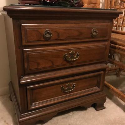 Kent Coffey â€˜Carriage Tradeâ€™ Cherry Finish Three Drawer Night Stands with Dovetail Drawers & Glass Tops (26â€ x 24â€ x 17â€)...