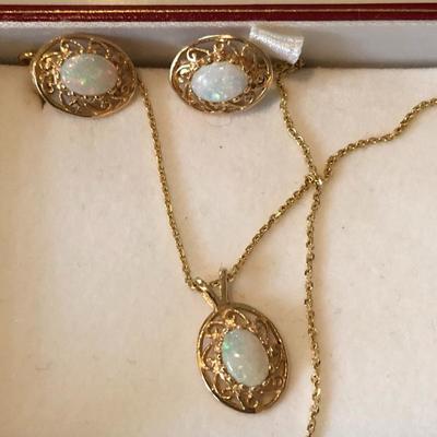 Fire Opal necklace and earrings in a pretty red gift box
