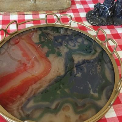 Beautiful,serving tray - incredible agate and colors under glass 