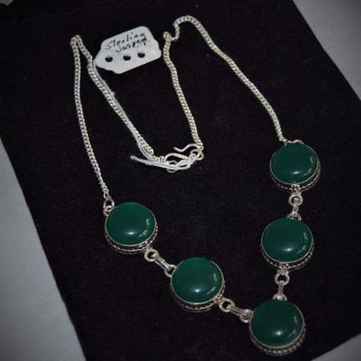 Sterling and Green Jasper Necklace