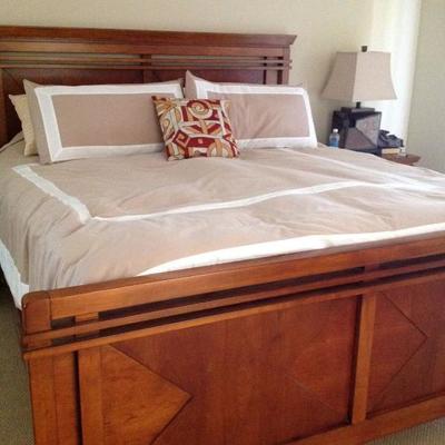 King bedroom set has 2 night tables, highboy and armoire