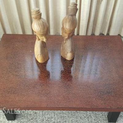 HPT004 Wood & Lacquer Table & Carved Wood Woman Figures
