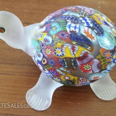 HPT008 Vintage Murano Art Glass Millefiori Turtle Sculpture
