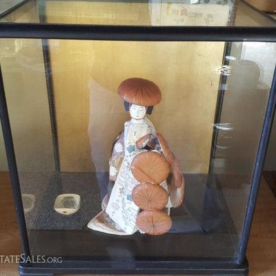 HPT017 Vintage Japanese Seven Hats Dancer Geisha, Glass Case
