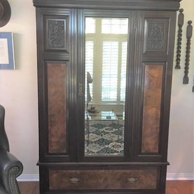 BEAUTIFUL ANTIQUE ENGLISH ARMOIRE W/MAHOGANY BURLED WOOD  FROM THE 18OO'S       4' X 10'