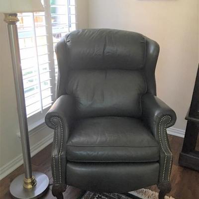 BRADINGTON YOUNG LEATHER WINGBACK RECLINER DARK MOSS GREEN