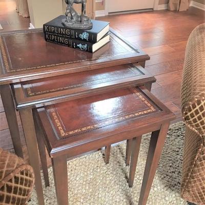 LR- NESTING TABLES W/LEATHER INSETS