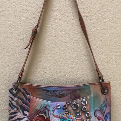 Anuschka Shoulder Bag Hand Painted Floral Butterfly Tiger Print
