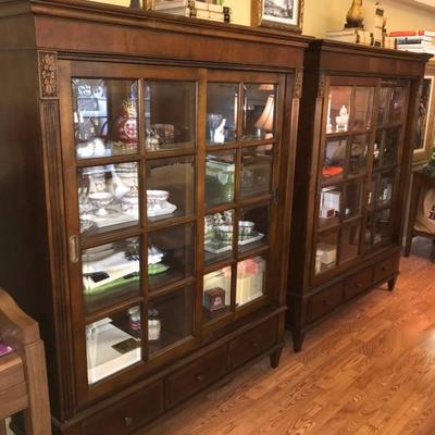 High-end Ethan Allen Ashton Curio Cabinets. Dimensions: 52.5"w x 65.25"h x 17.25"d
