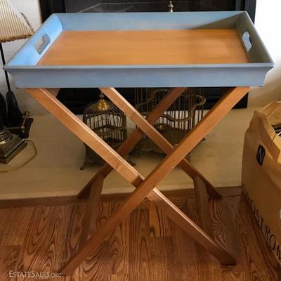 Ethan Allen Furniture Country Colors Blue Denim Butlers Tray Serving Stand
