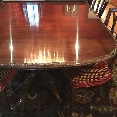 Carved Edge Table Double Pedestal Table