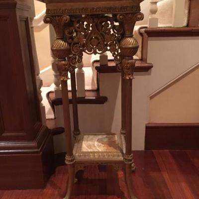 Brass and Marble Pedestal Table