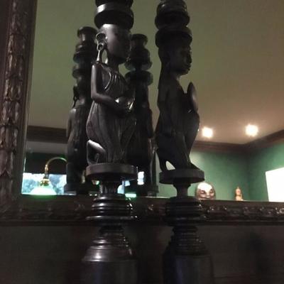 African Carved Candle Holders