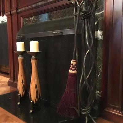 Floor Candle Holders, Hand Forged Iron Fireplace Tools