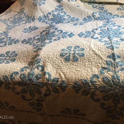Vintage Hand embroidered< Hand quilted wholecloth quilt