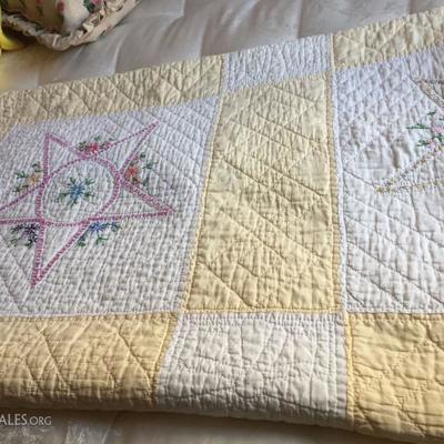  Hand embroidered, Hand quilted vintage quilt