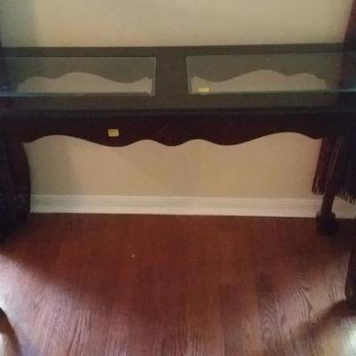 Sofa table with two glass inserts
