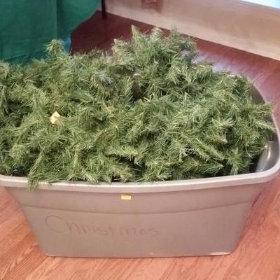 Box lot of garland in a tote
