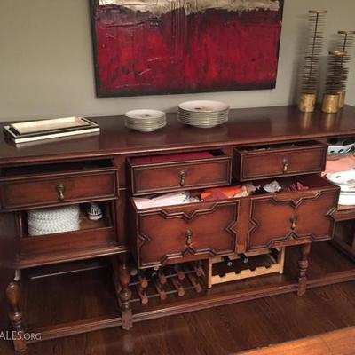 Large wood sideboard with drawers and cabinets