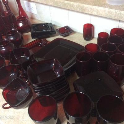 Ruby Red Dishes 
Over 60 pieces