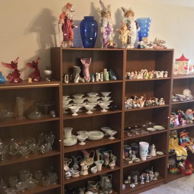 100's of Porcelain Collectables:
Salt & Pepper shakers, porcelain clowns, candle sticks, glasses, plates, and more. 